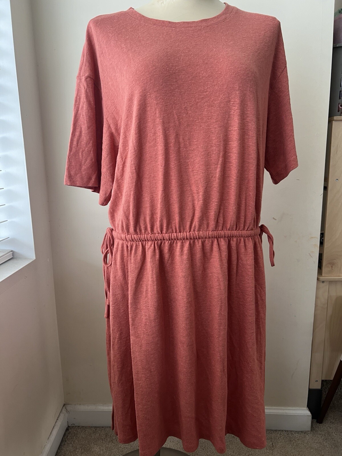 old Navy Womens XLARGE Red Basil Cinch Waist Tshirt Dress Linen Blend VEUC