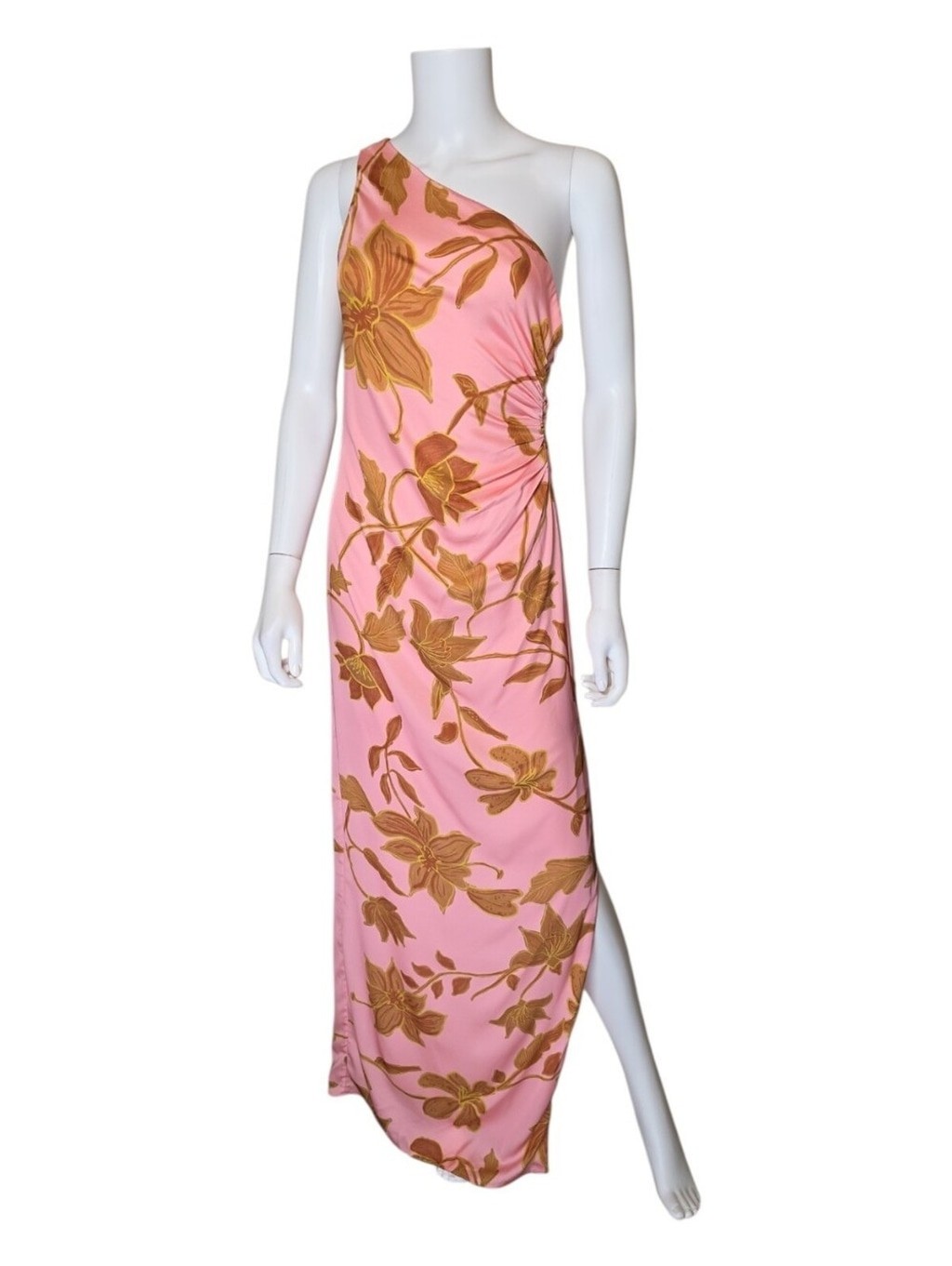 NWT $448 ROCOCO SAND One Shoulder Ruched Maxi Dress Peach Small Revolve