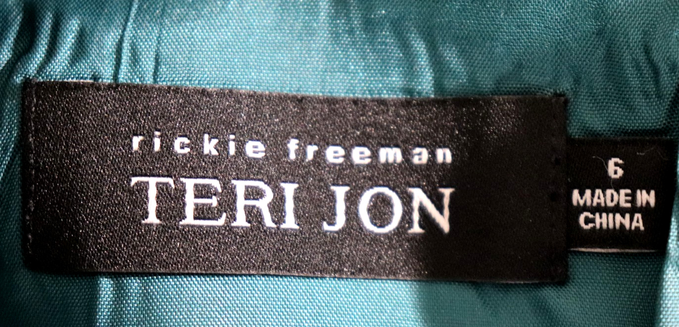 Teri Jon Rickie Freeman Silk Wool Formal Dress Size 6 Teal Green Wedding Event