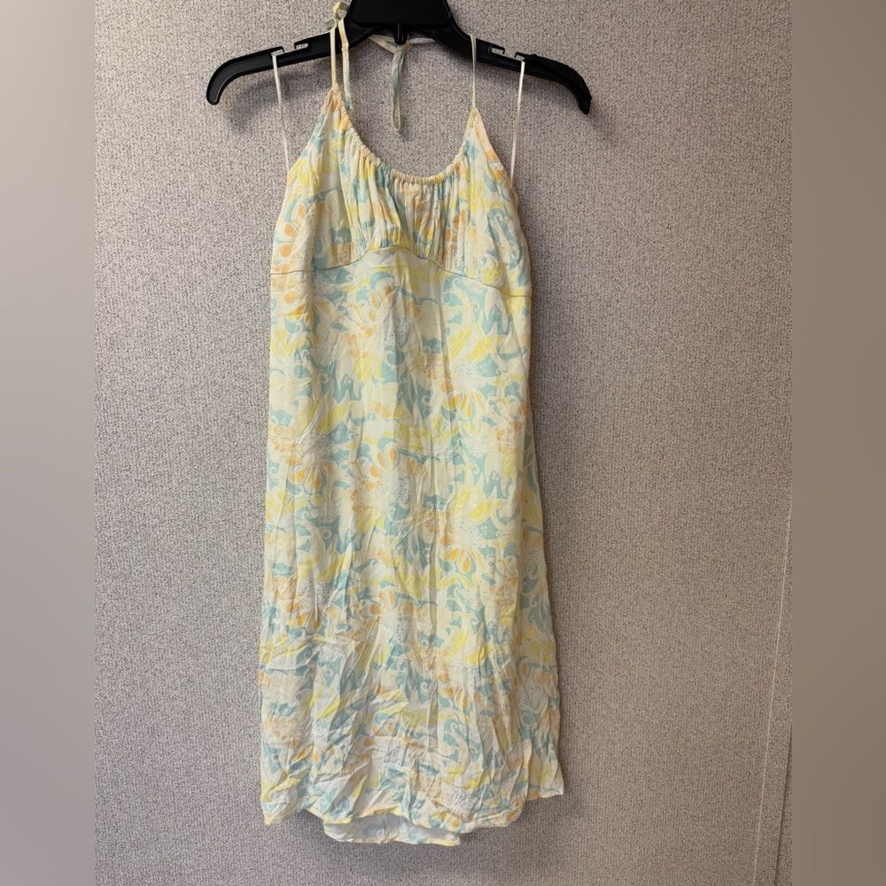 BP Women’s Size Medium Floral Paisley Ruched Mini Pastel Halter Lined Dress New