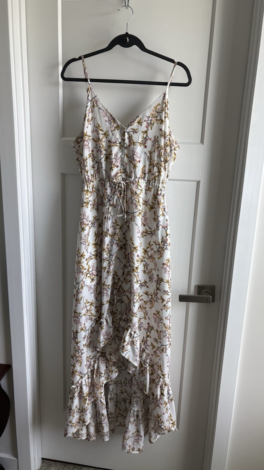 Floral Hi-Low Maxi Dress Sleeveless Strappy Ruffle Hem Lightweight Casual