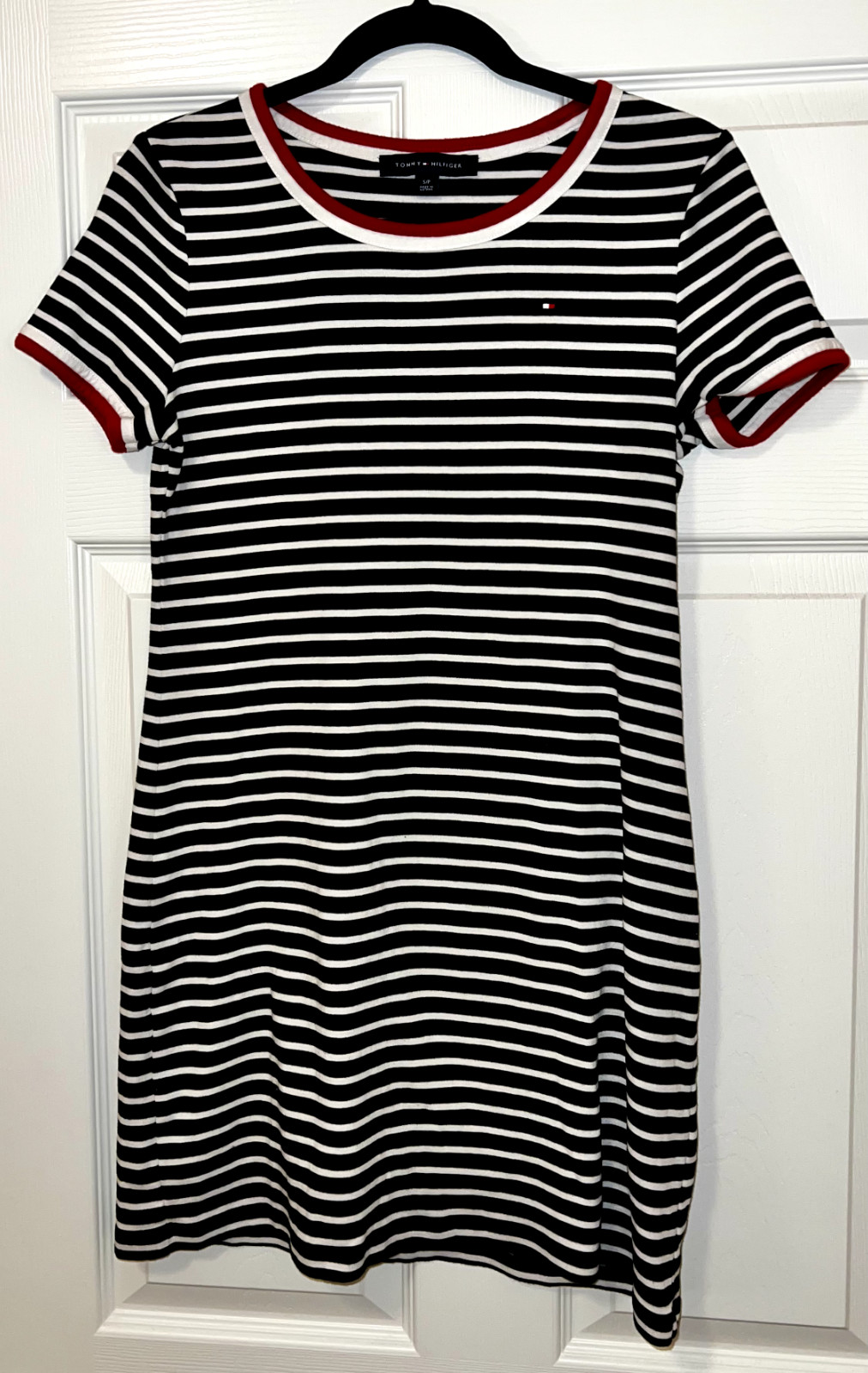 Tommy Hilifiger Women’s Navy/White Striped Dress with Logo and Red Details