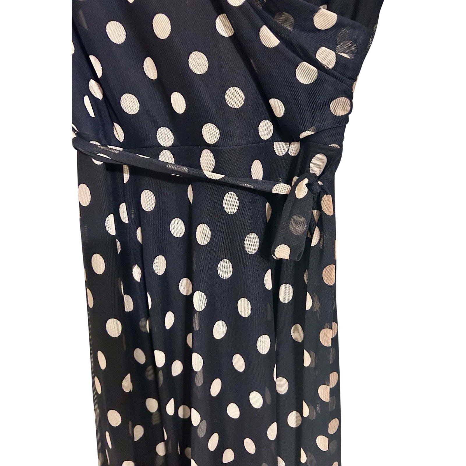 Enfocus Studio Womens Navy Blue Polka Dot Mesh Wrap Maxi Dress Size 8
