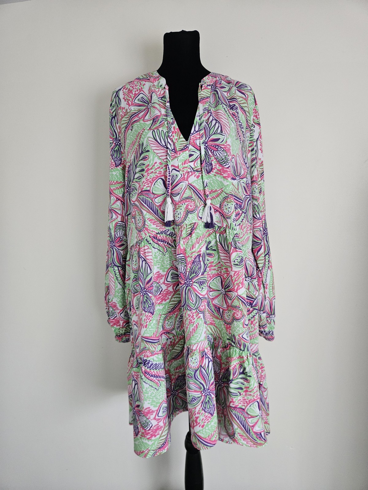 Stella Parker Floral Mini Dress Size XL Lightweight Breathable Long Sleeve