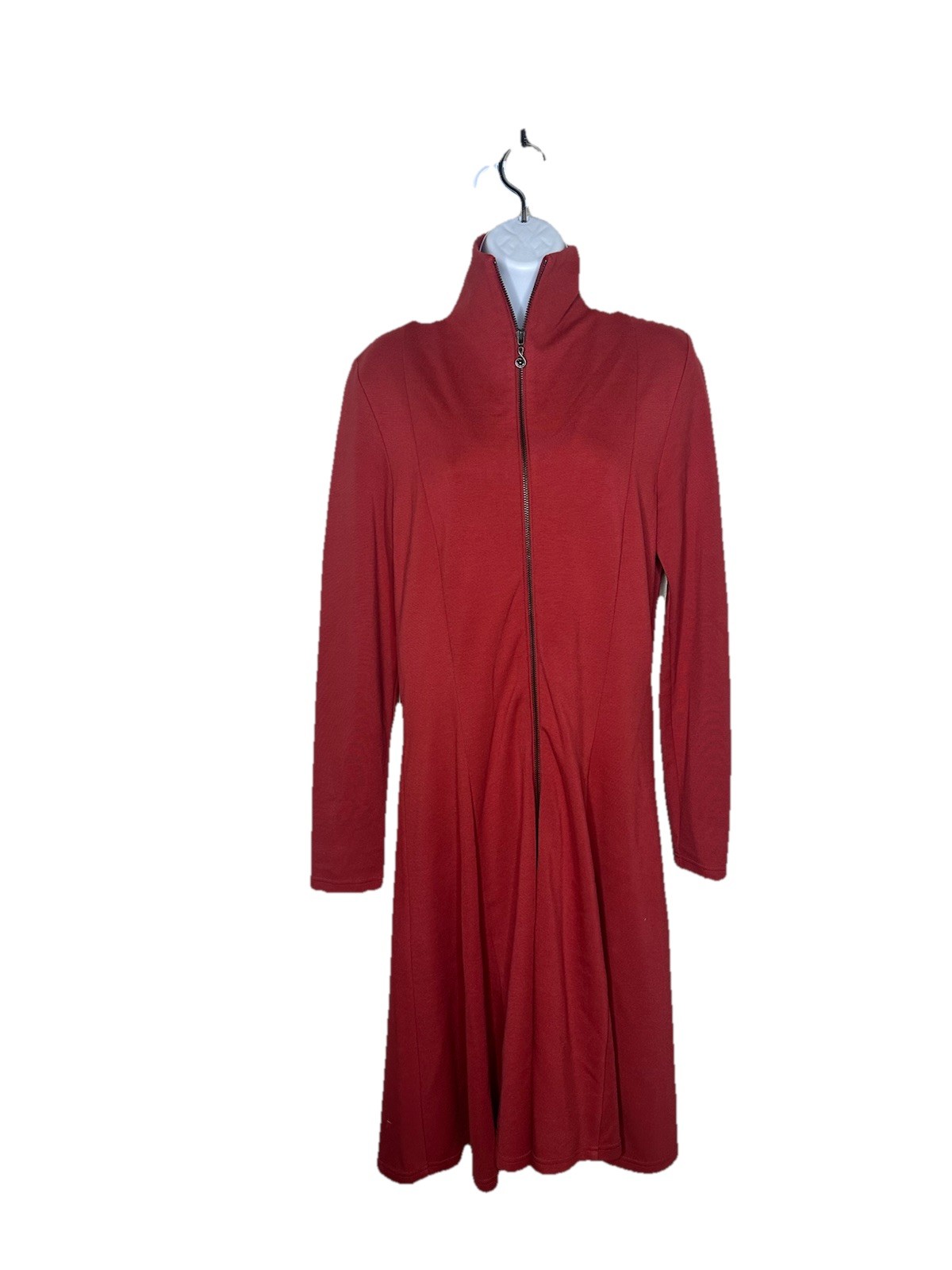 Samuel Dong Fit Flare Zip Dress Red Knit Jersey Sz XS