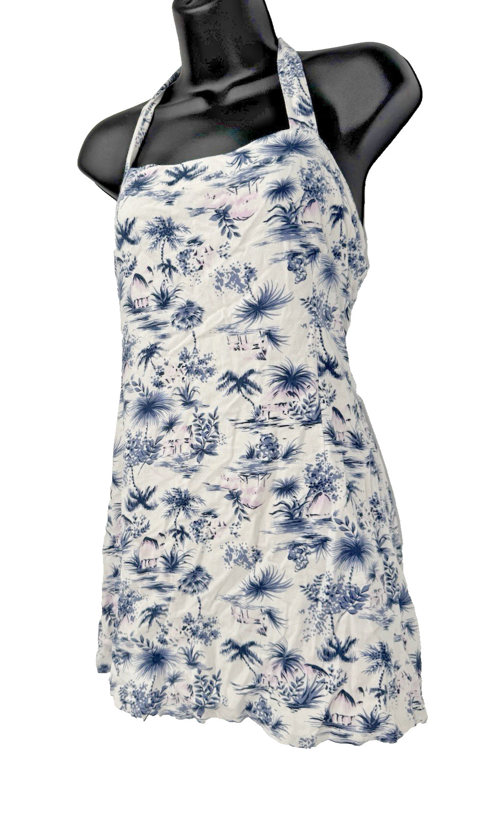 Linen Tropical Palm Tree Halter Dress M Beachy boho resort vacation luau