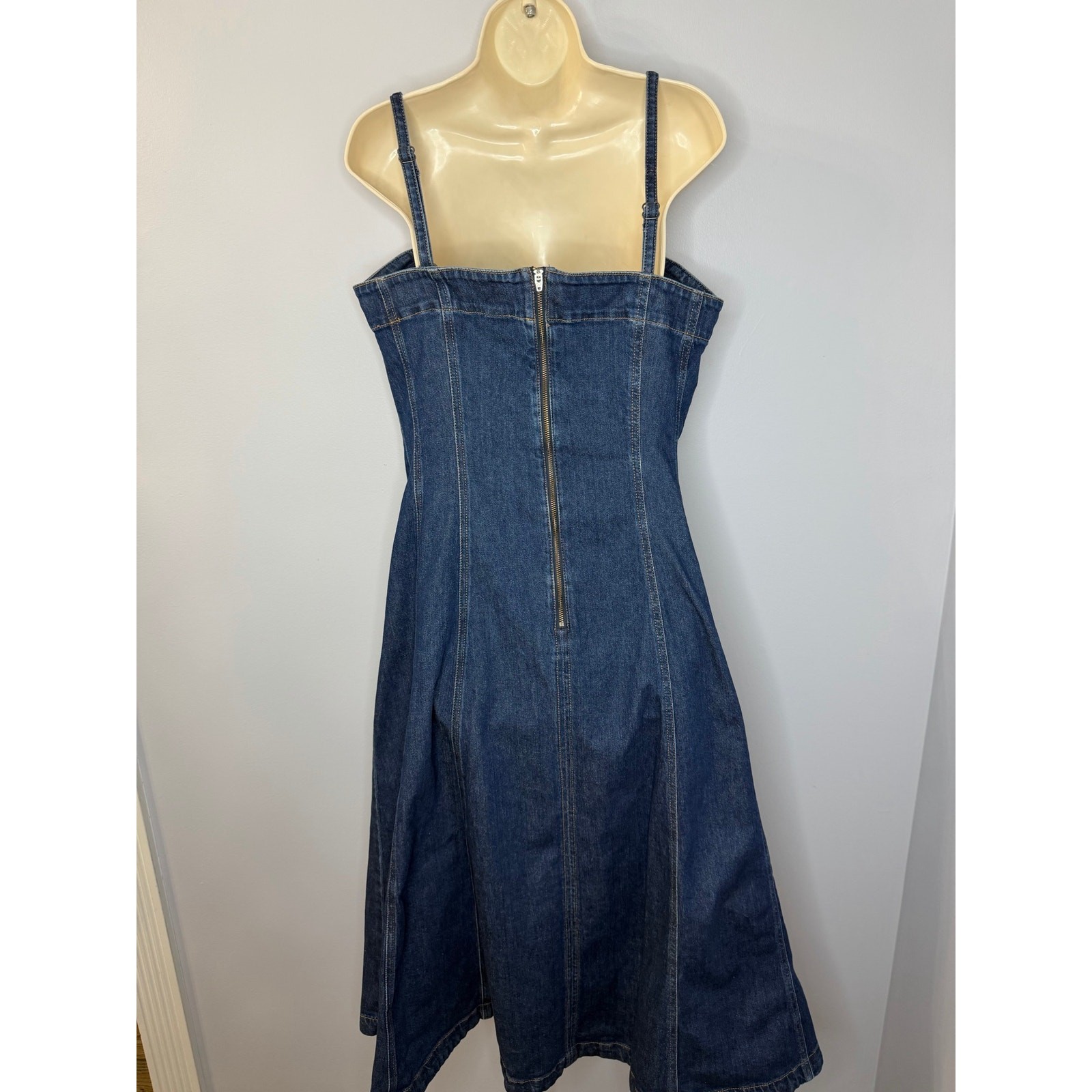 GAP Strapless Denim Midi Dress Ajustable Straps Dark Wash Casual Women’s L New