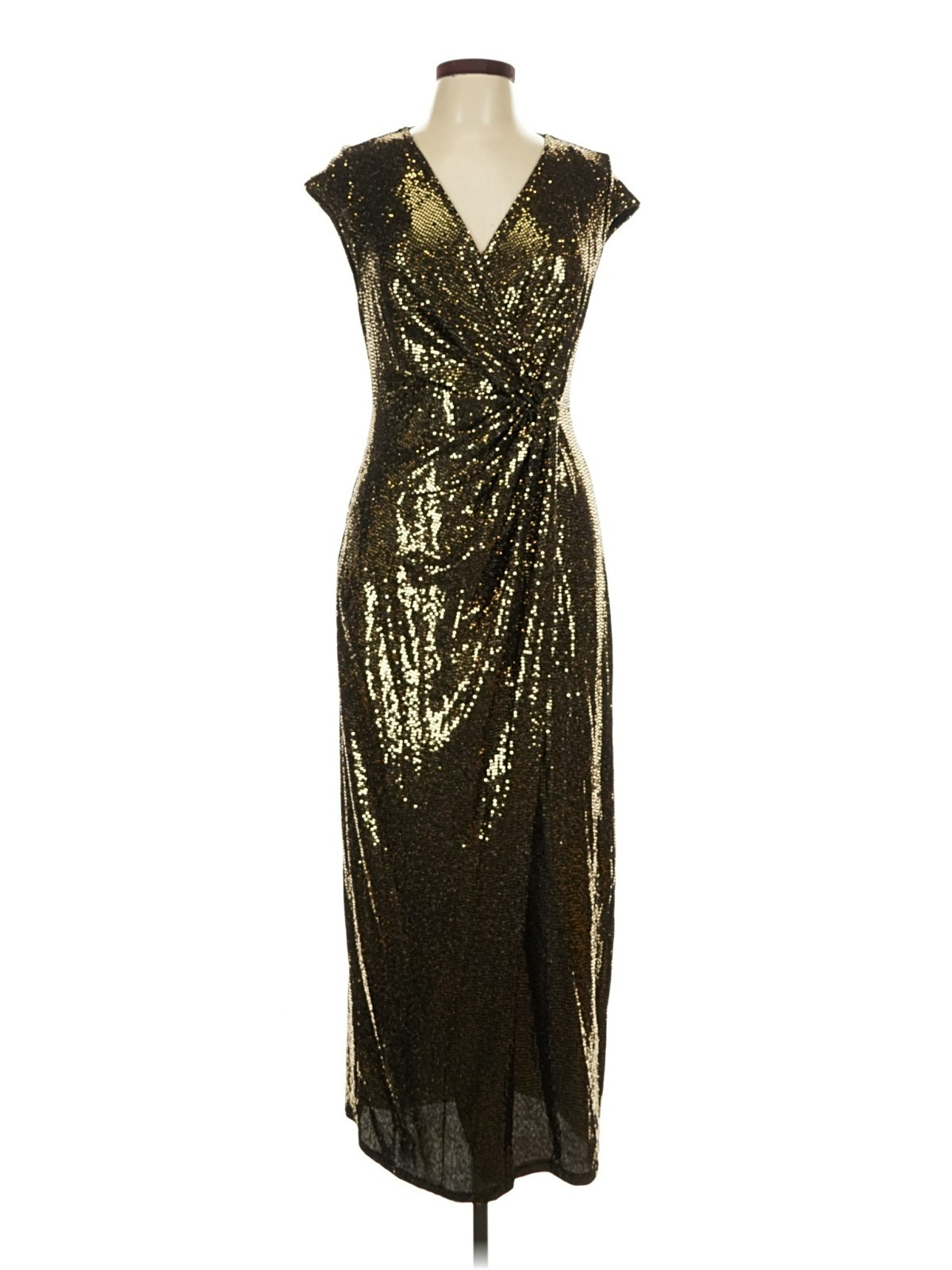 Gorgeous Liquid Gold Metallic Faux Wrap Cocktail Dress Women’s Size 10