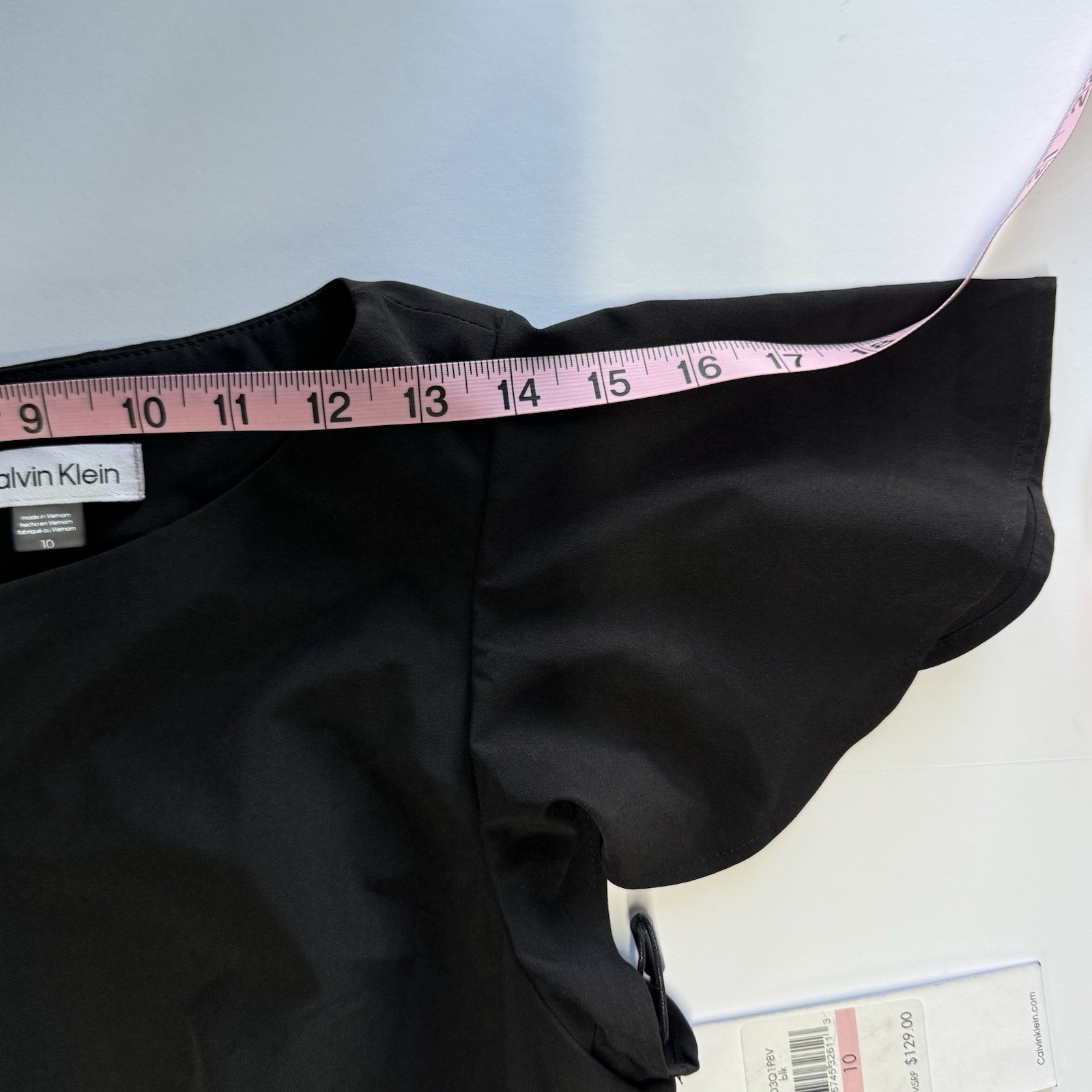 Calvin Klein Dress Womens 10 Black Fit & Flare Flutter Sleeve Belted Pockets NWT