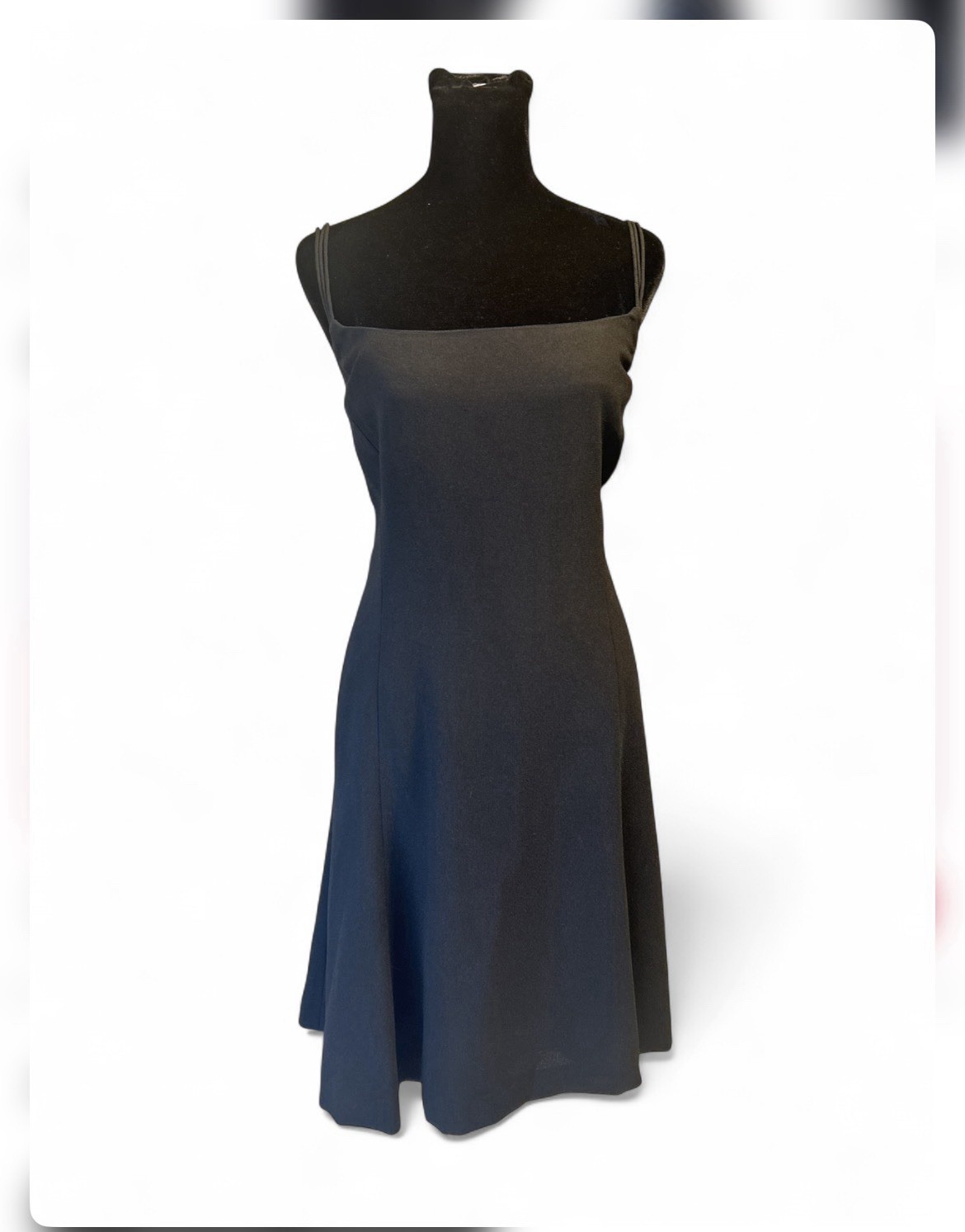 LINDA ALLARD ELLEN TRACY Black Midi Dress L, with Spaghetti Straps And Zipper