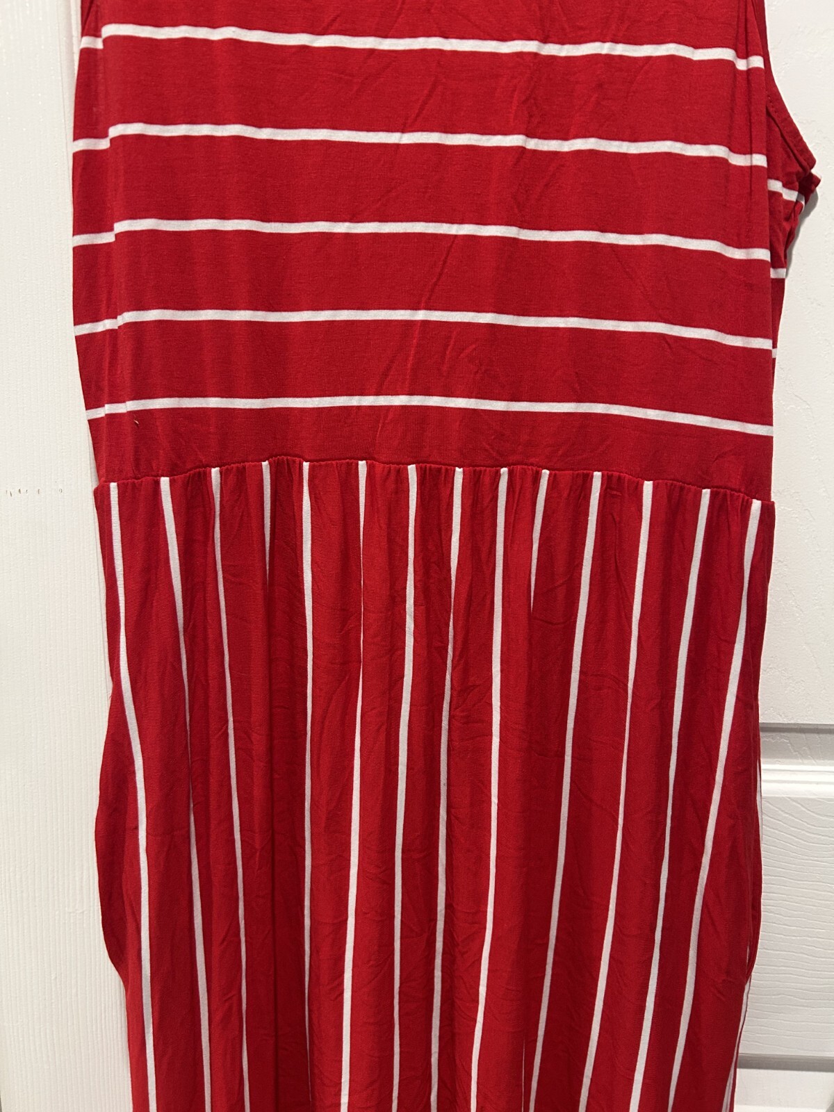 HOUNT Size L Pullover Sleeveless Long Maxi Dress Red/White Stripes w/ pockets