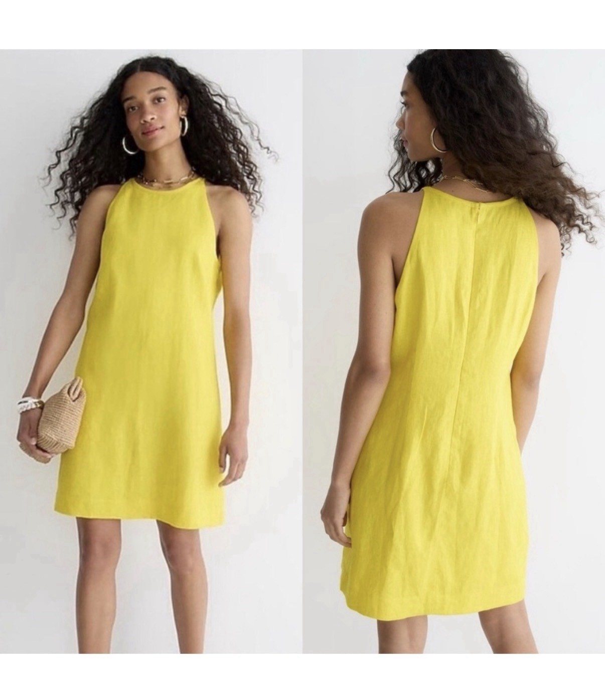J.Crew Maxine Yellow Linen High-Neck Shift Dress Small Beach Vacation Resort