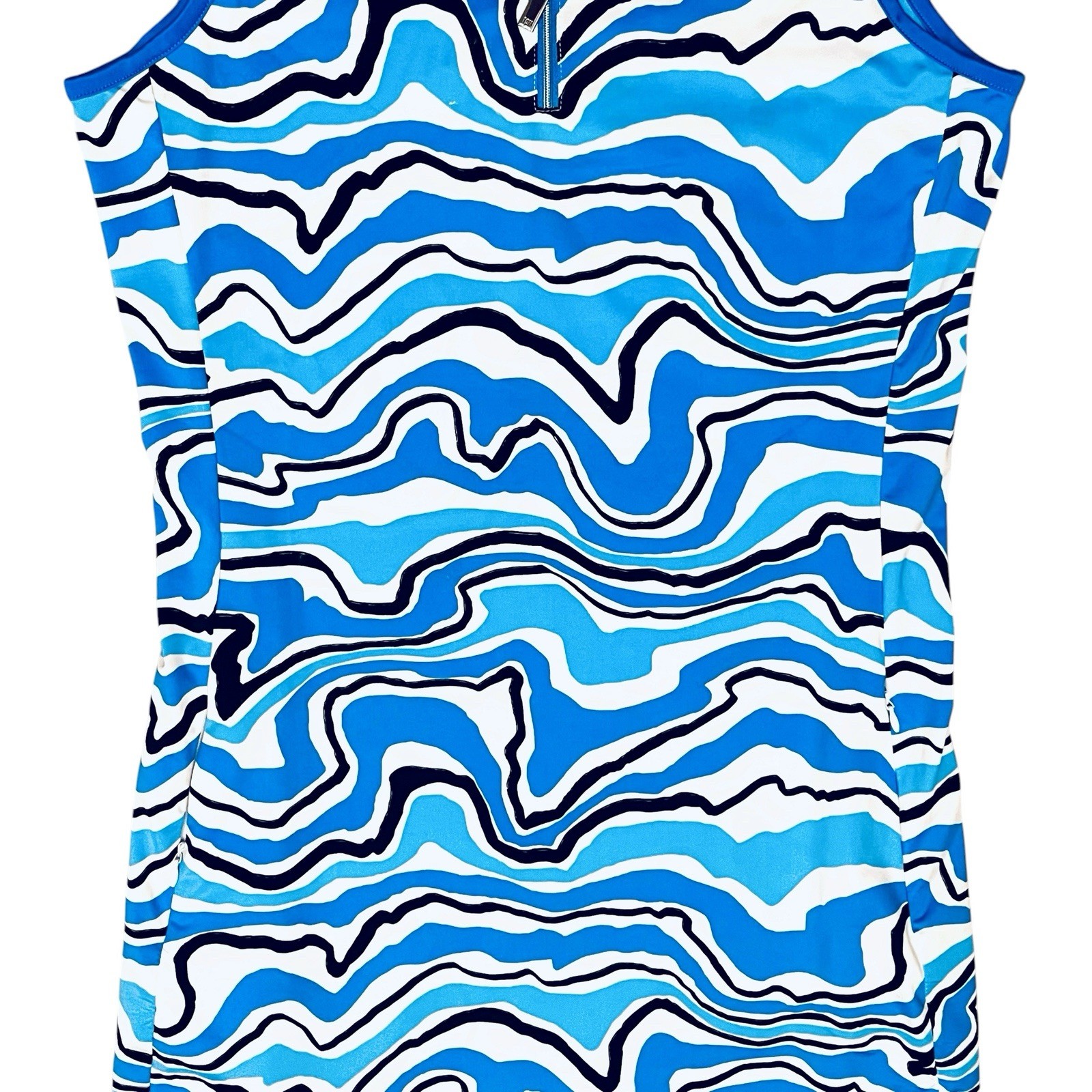 Tail Activewear Dress UPF50+ Blue White Flowing/Wavy Print Pullover Zip/Pocket S