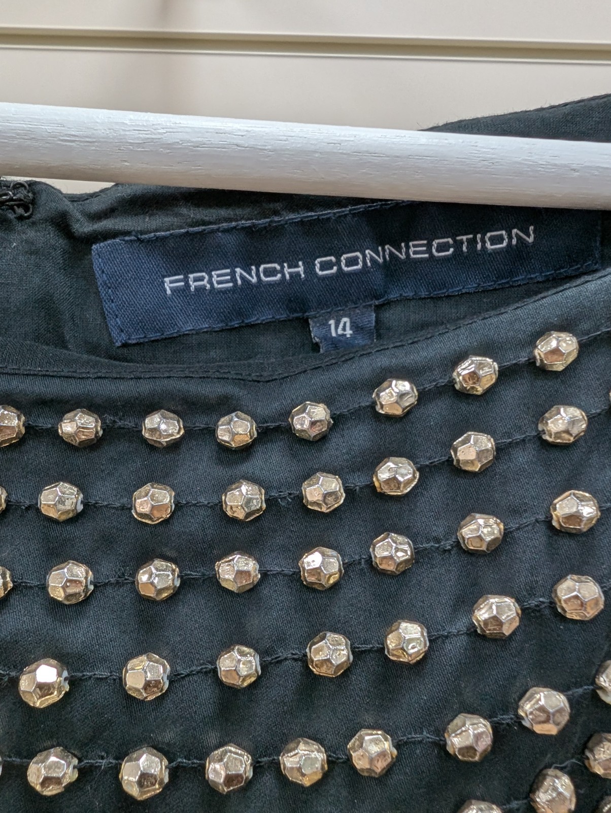 French Connection Black Studded Embellished Dress Size 14 Party Evening Cocktail