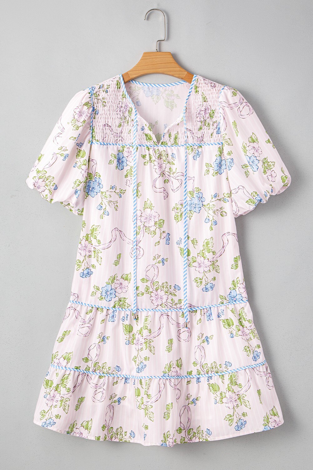 Floral Print Puff Sleeve Summer Dress with Ruffle Hem