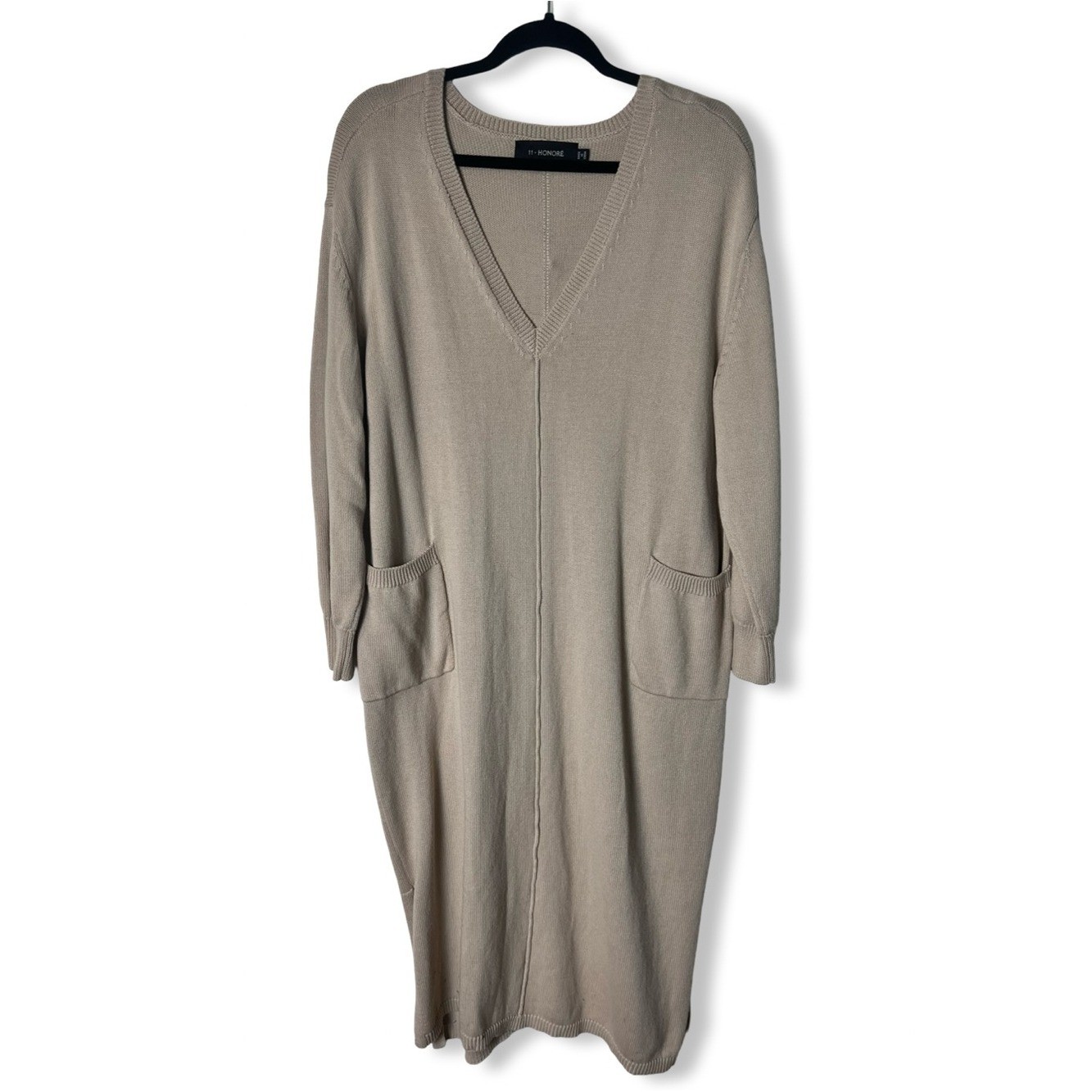 11 Honoré Soft Pink Cashmere Cotton Blend V-Neck Midi Sweater Dress Sz. S