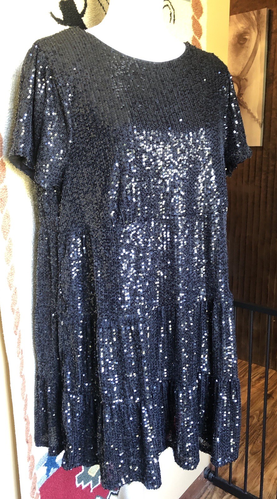 Super Trendy Identity Vintage y2k Black Mini Sequin Dress Size L