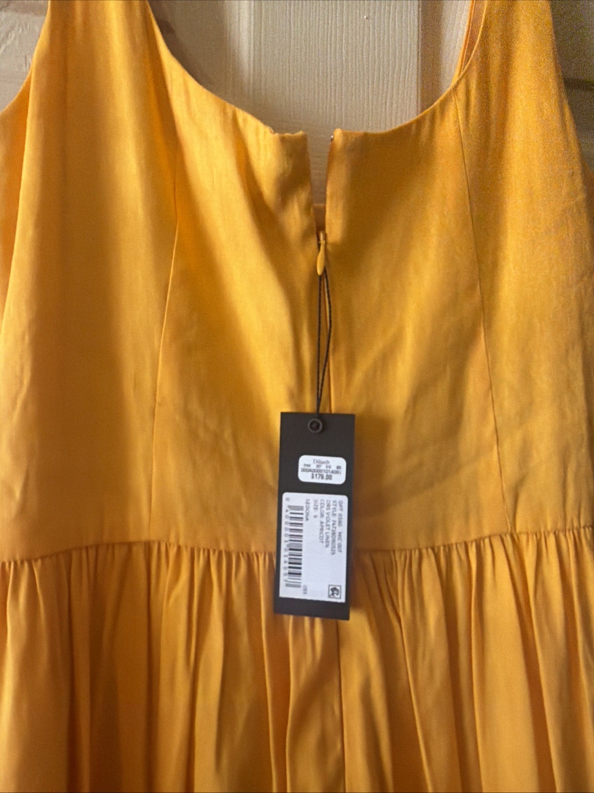 By Gianni Bini Mustard Color Short Sleeve Linen Dress With Bubble Hem