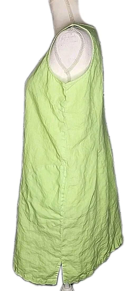 • Cotton Connection Women’s Sleeveless 100% Linen Dress Size Small Green Pockets