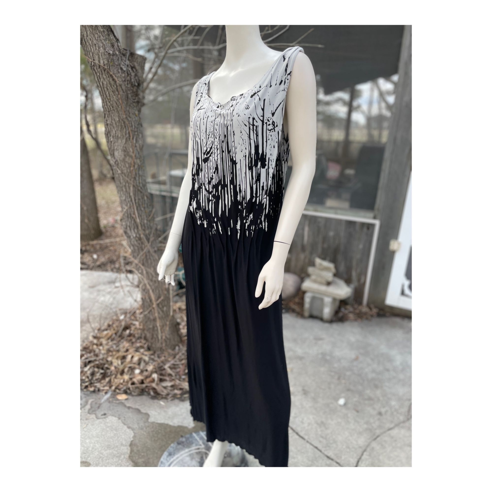 Linda Lundstrom Art to Wear Tank Maxi Dress Pin Tuck Pleats Sleeveless Sz 14
