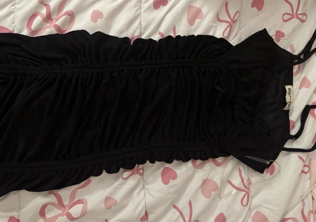 Inspired Hearts Black Ruched Strappy Bodycon Mini Dress M Sleeveless Solid