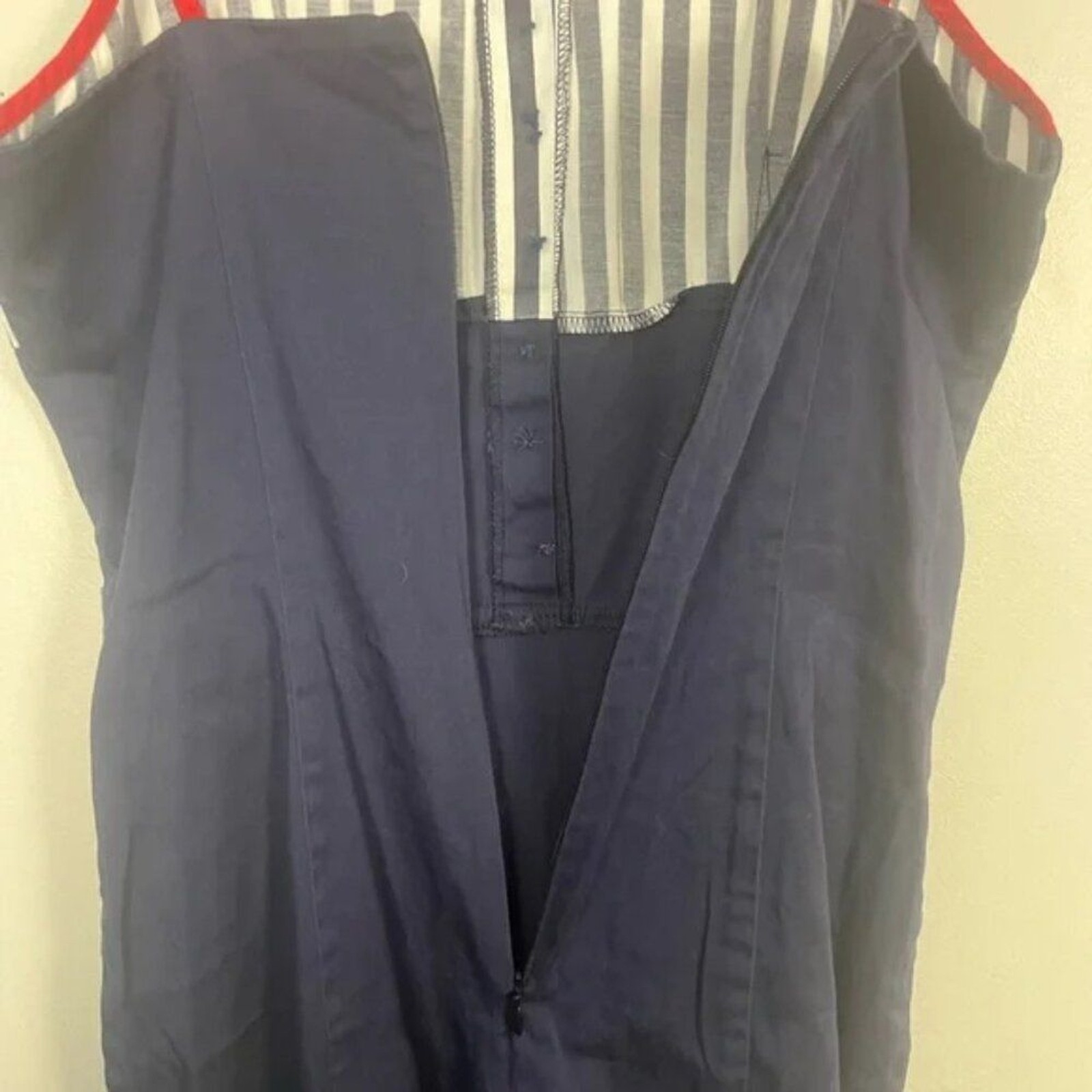 🎀Voodoo Vixen Sailor Rockabilly Blue and Red fitted wiggle nautical dress S