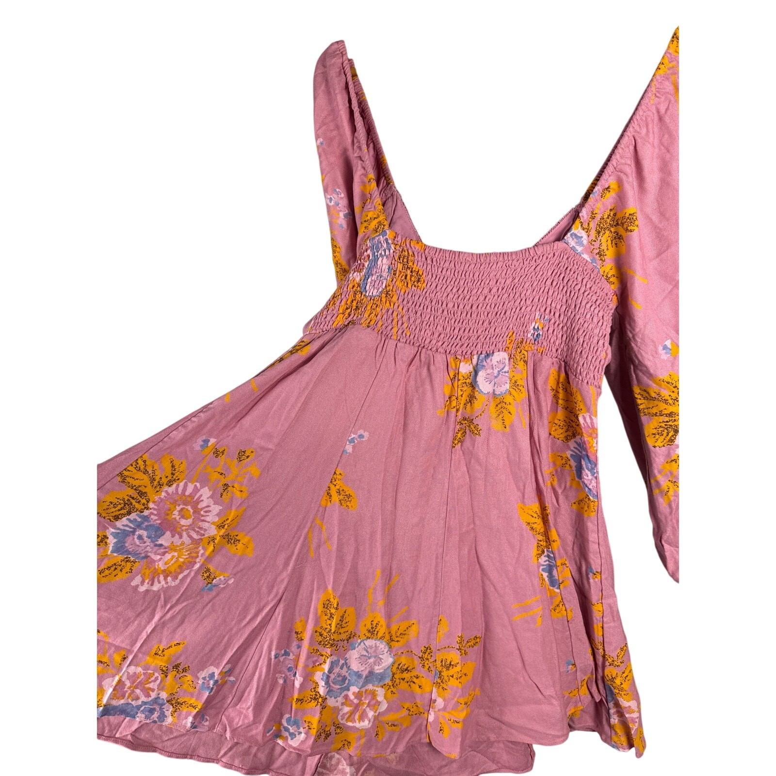 Free People Francesca Floral Puff Long Sleeves Mini Dress Rose Pink Size Large