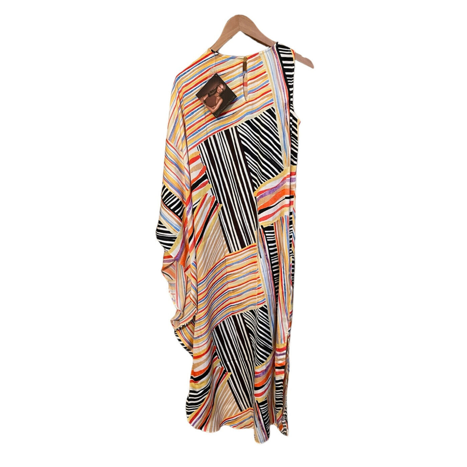 IMAN Global Chic Striped One Sleeve Caftan Maxi Dress Size XS NWT