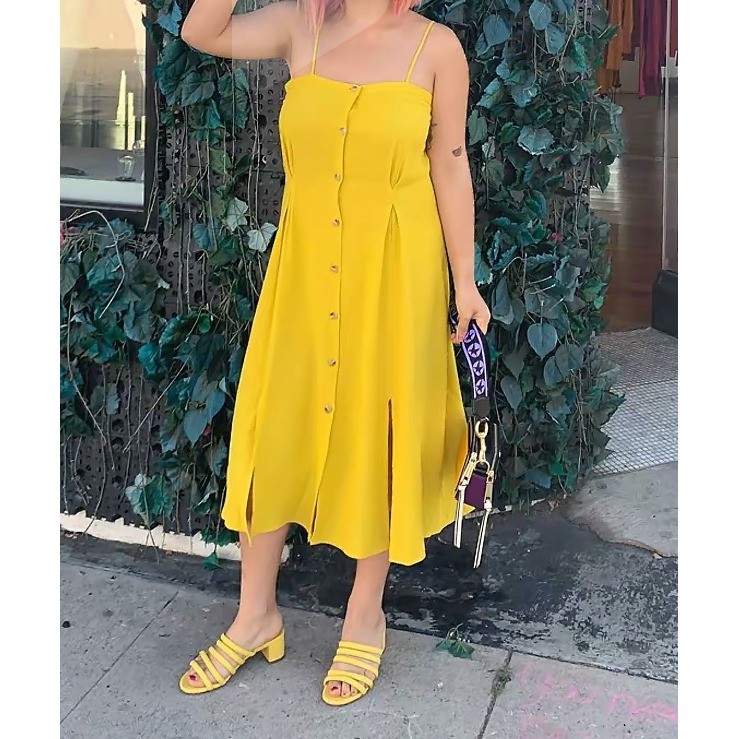 & Other Stories Stockholm Atelier Yellow Button Front Midi Sundress US 8
