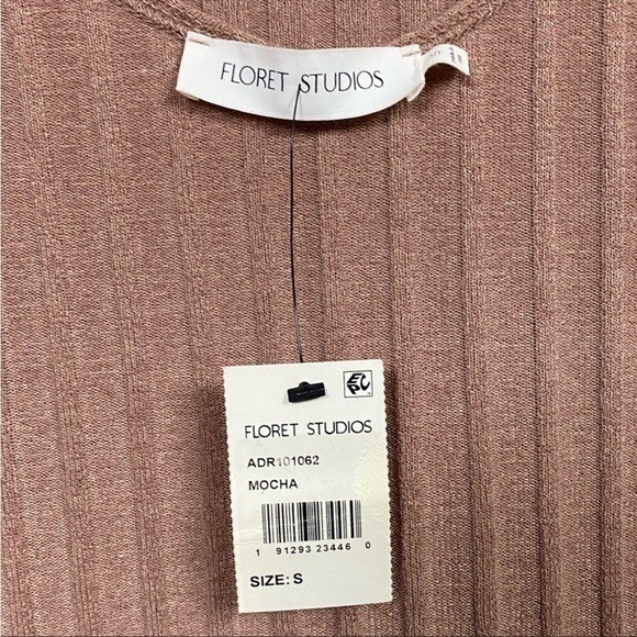 Floret Studios Mocha Ribbed Mock Neck Midi Dress ADR101062 Long Sleeve Side Slit