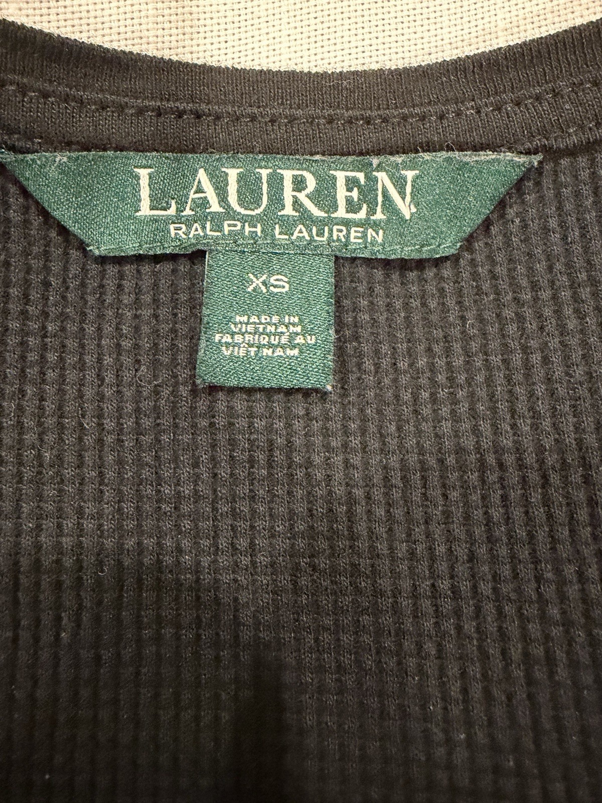 Lauren Ralph Lauren Black Cotton Waffle Knit Midi Dress ~XS~A-Line Short Sleeve