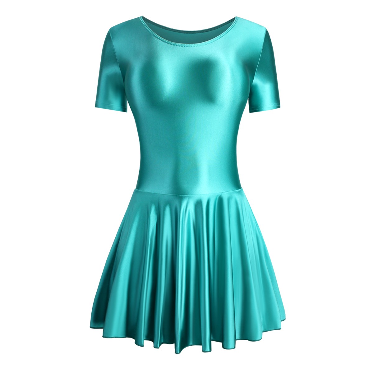 Women Glitter Spandex Elastic Yoga Dance Fitness Dress Shortsleeve Ballet Skirts