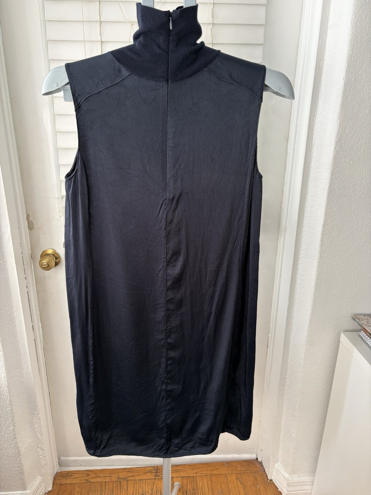 rag & bone Vivienne Turtleneck Silk Shift Dress Navy Sleeveless Merino Trim M