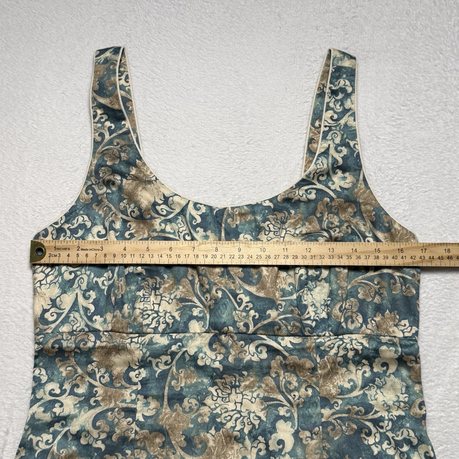Peruvian Connection Paisley Tapestry Dress Women’s 8 Teal Blue & Tan Pima Cotton