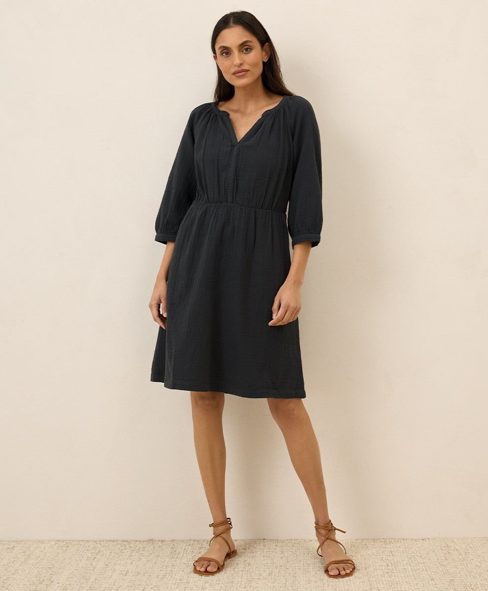 Pact Women’s Coastal Double Gauze Peasant Dress Black X-Large Comfortable Casual