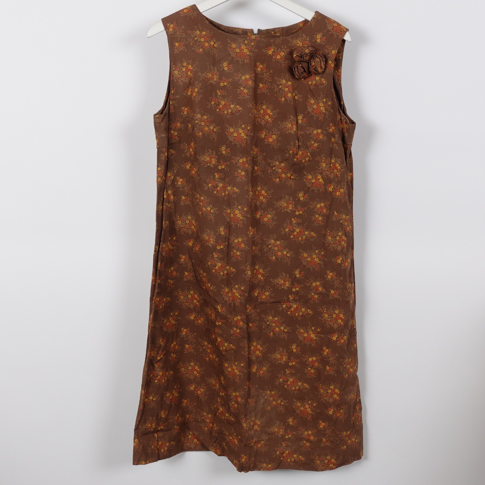 Vintage 50s 60s Women’s Maxi A Line Floral Dress Gold Tones Fall Size Medium USA