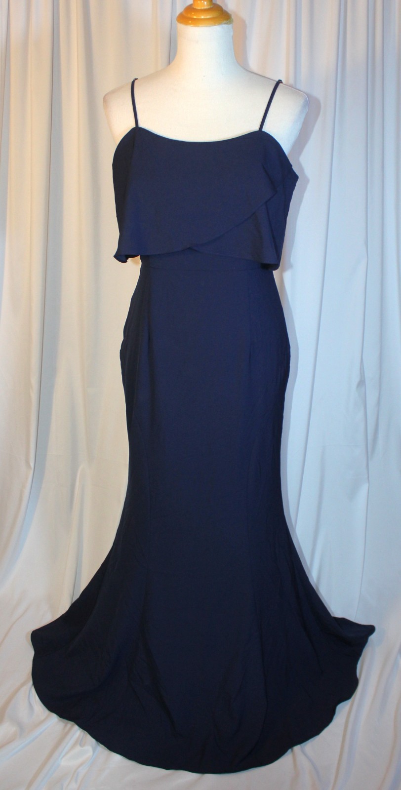 JARLO Navy Blue Gown Prom Formal Dress Size US 8 Spaghetti Straps Fishtail Hem