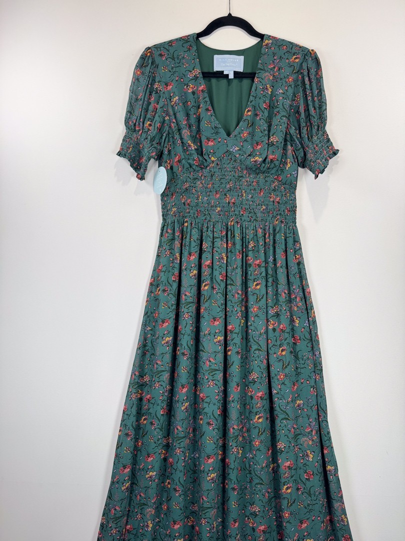 Hill House Home Maxi Dress Green The Georgia Nap V Neck Floral Smocked Medium