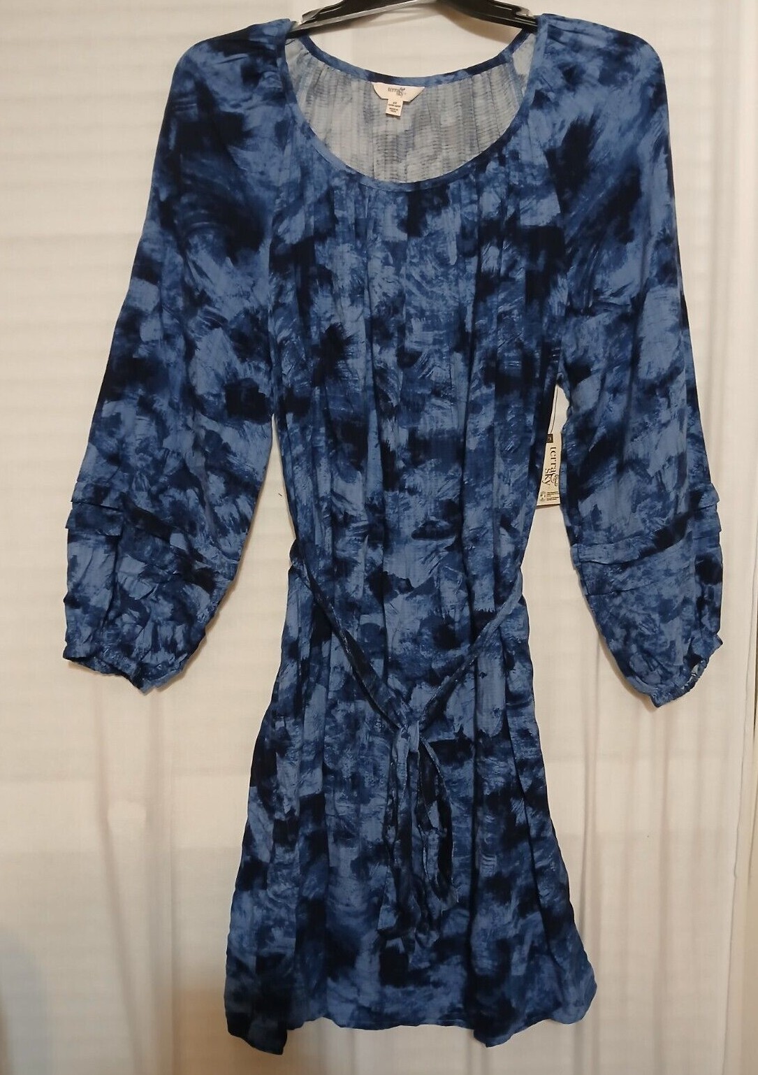Terra & Sky Shirred Mini Dress Boho Paisley/Blue Comet etc. Sizes 0X, 2X,3X & 4X