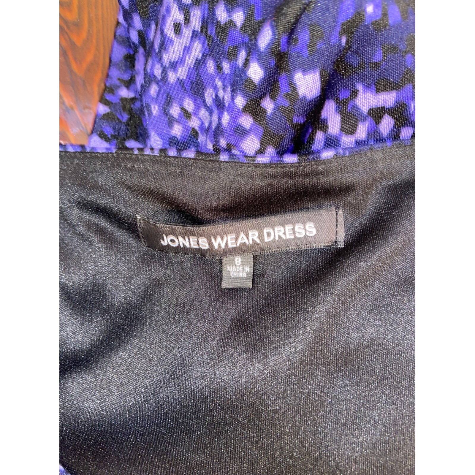 Jones Wear Purple Black Snakeskin Pixel Print V-Neck Midi A-Line Dress Formal 8