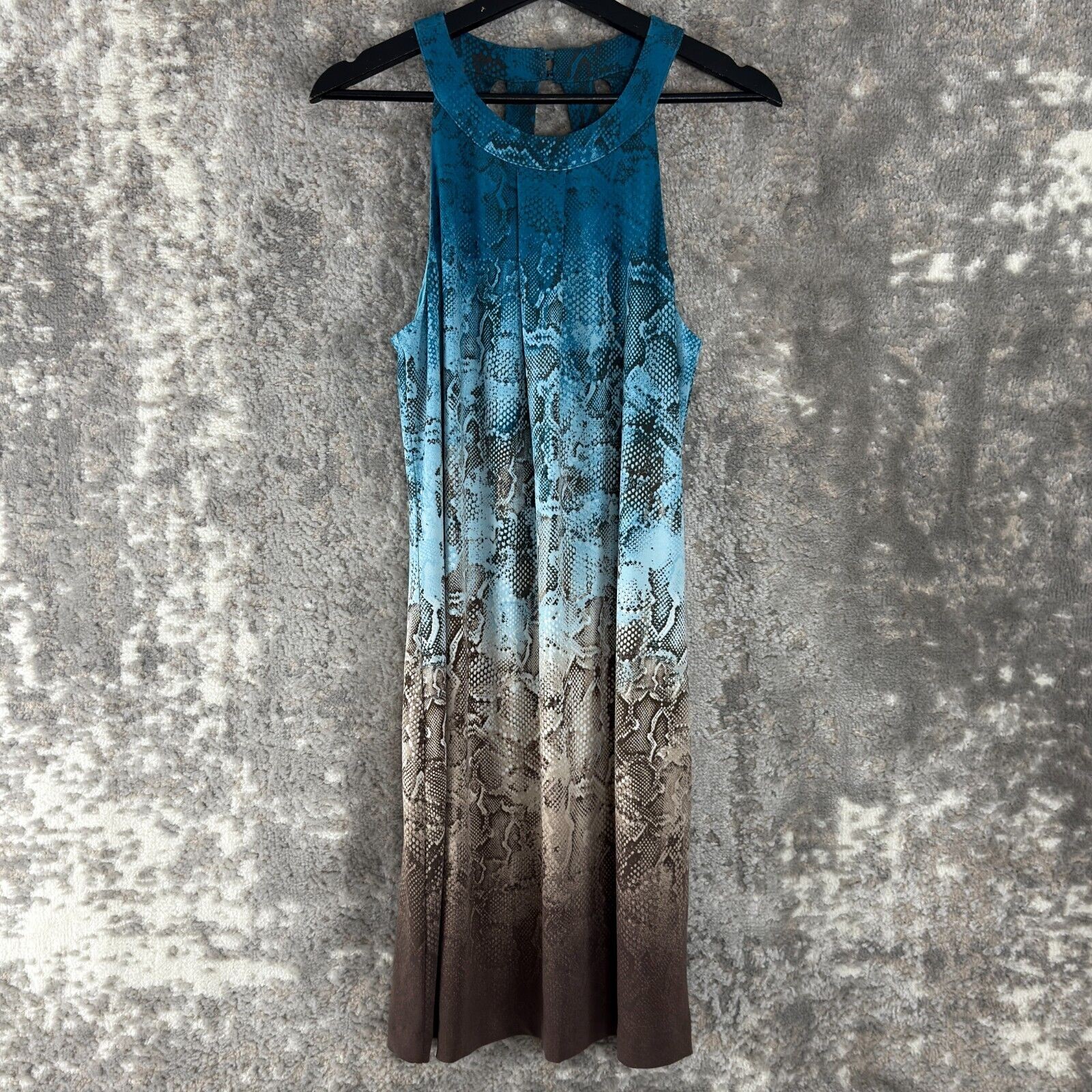 NEW White House Black Market Size M Snakeskin Print Ombre Cutout Back Dress Blue