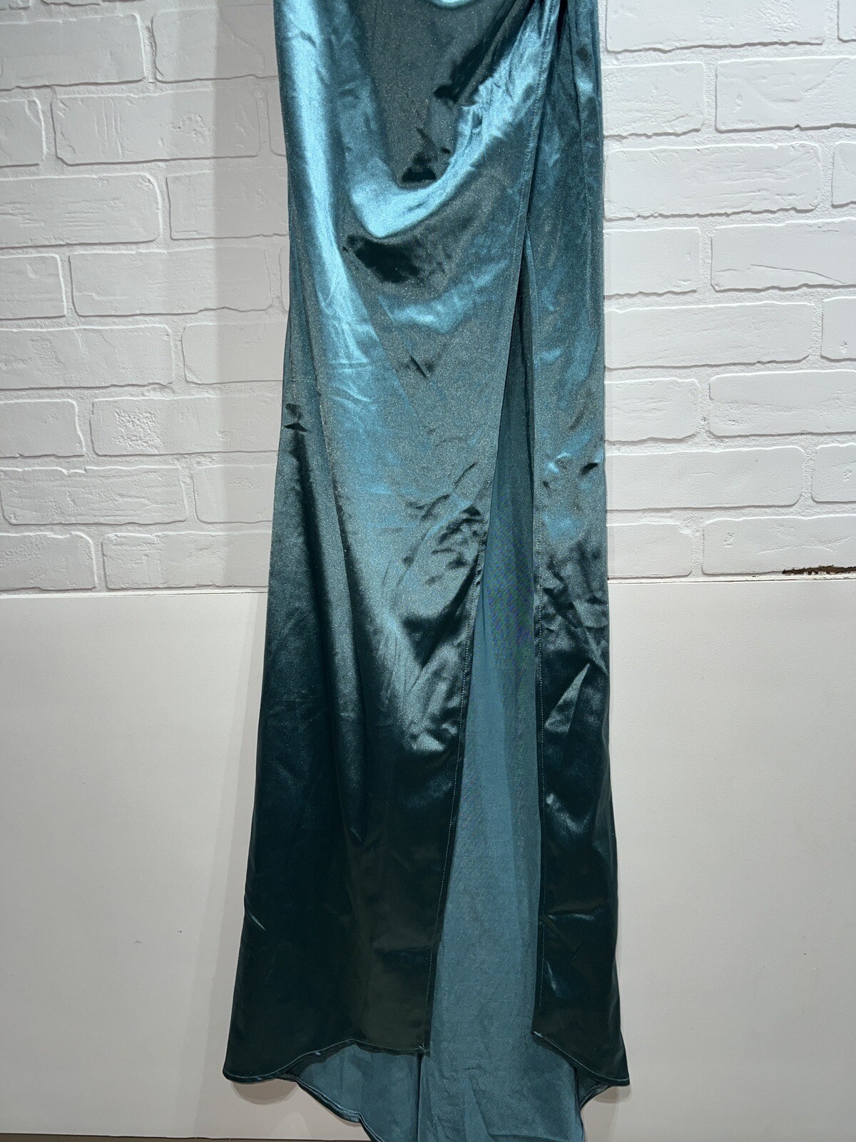 NEW! ADYCE Ruched Split Thigh Sating Formal Dress Gown BLUE Size XS