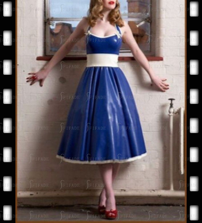 Latex Sun Dress Back Big Bowknot Jumper Dress Wide Halter Style No Zip D106