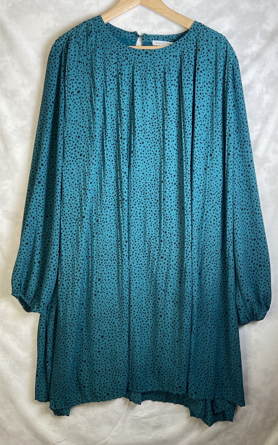 Ophelia Roe Pleated Dress Womens Size 3X Polka Dots Swing Green Black Sundress