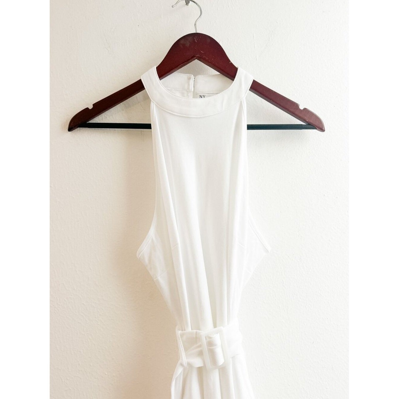 NY&CO 100% Cotton Halter Belted Fit & Flare Dress with Pockets | White | SZ L