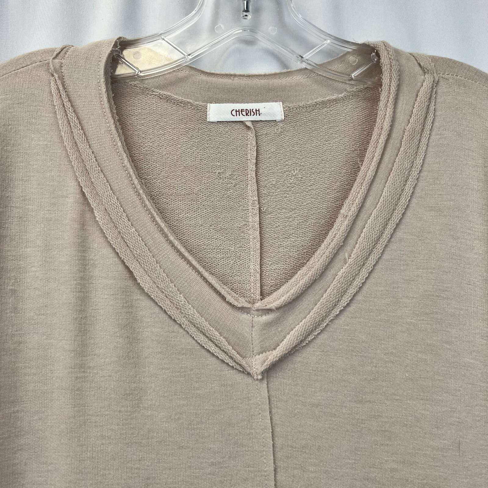 Cherish Womens Beige Short Sleeve V-Neck Pockets Short T-Shirt Dress Size Medium