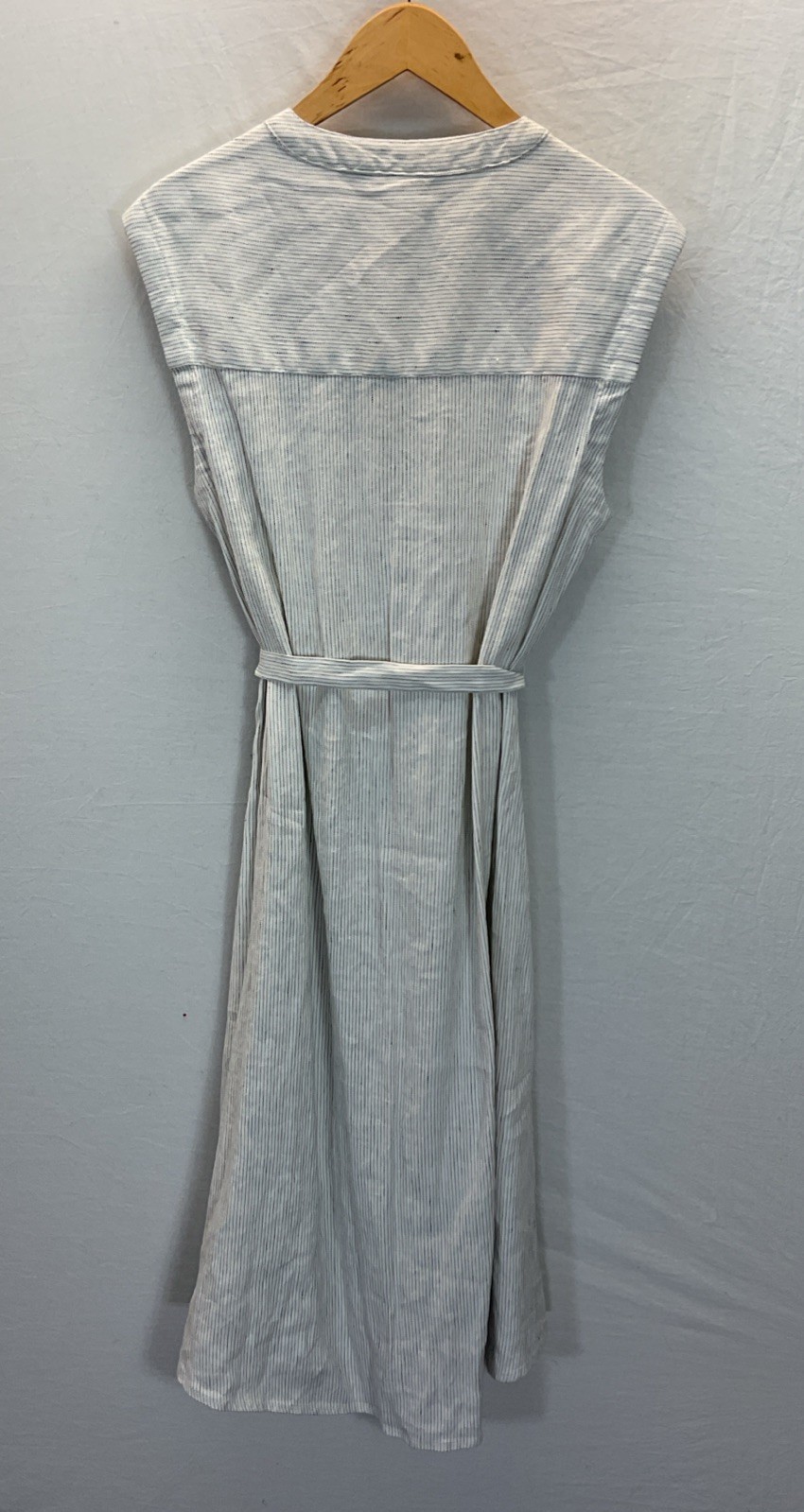 New Tahari Stretch Linen Blend White Black Pinstripe Button Dress Lagenlook 10