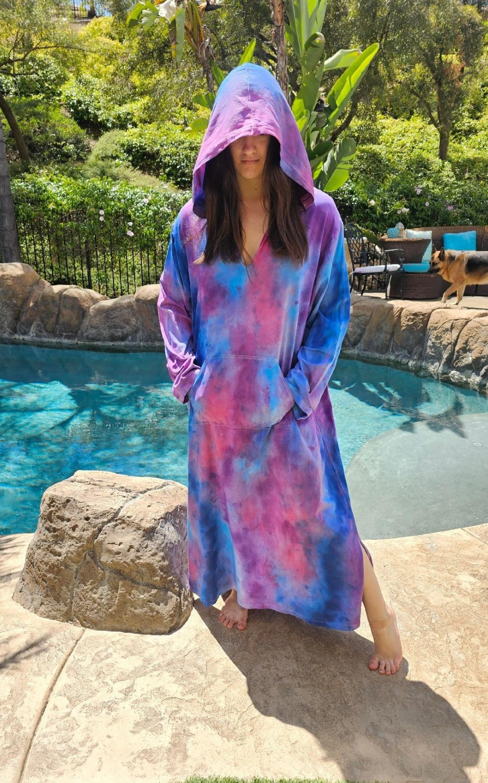 Maya Antonia Unisex Hand Tie-Dye Galaxy Cotton Maxi Dress/Kaftan/Hoodie/Pocket