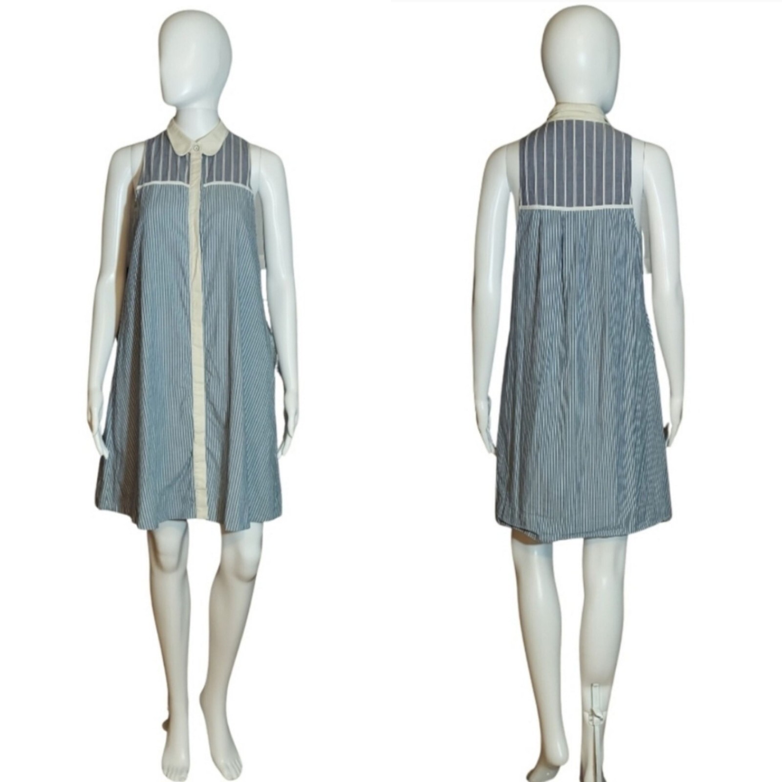 Rag & Bone Sleeveless Hidden Button Striped Shirt Dress With Pockets Size XS