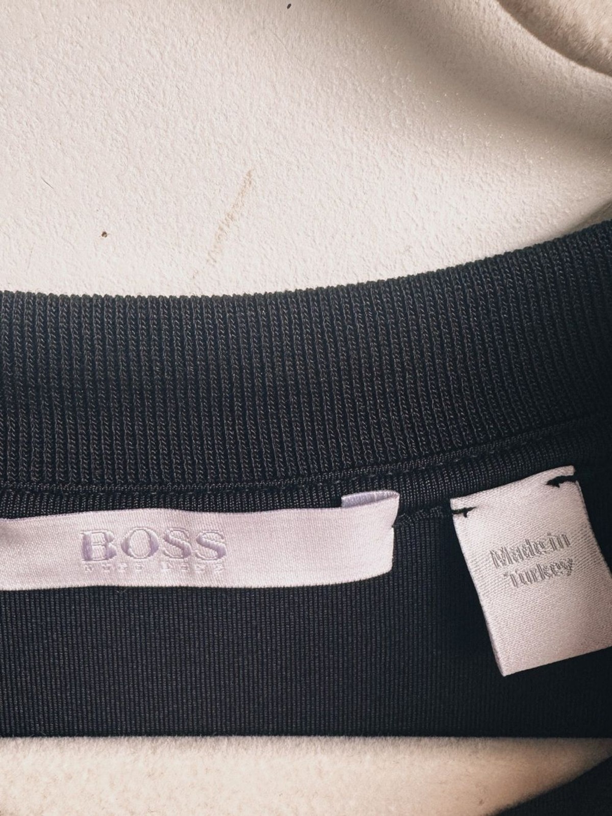 HUGO BOSS Esetta Windowpane Ruched Midi Dress | Black & White Stretch Knit | S